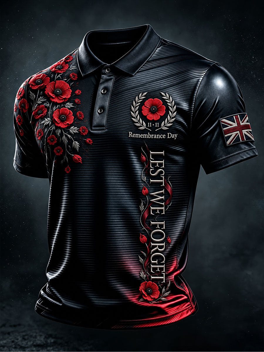 Remembrance Day Merch 11.11 Lest We Forget Polo Shirt Poppy Flower Apparel Gift For Son - GWH