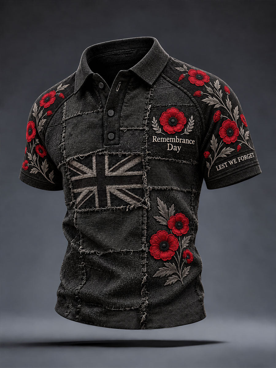 Remembrance Day Merch Lest We Forget Patchwork Pattern Polo Shirt Gift For Husband - GWH