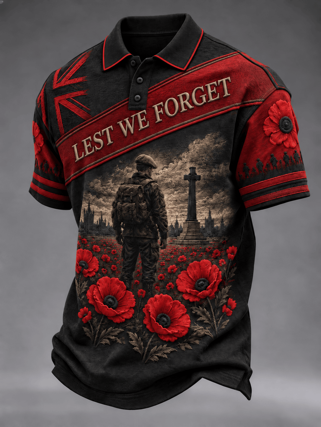 Remembrance Day Merch Lest We Forget Polo Shirt Poppy Flower Clothes Gift For Veterans - GWH
