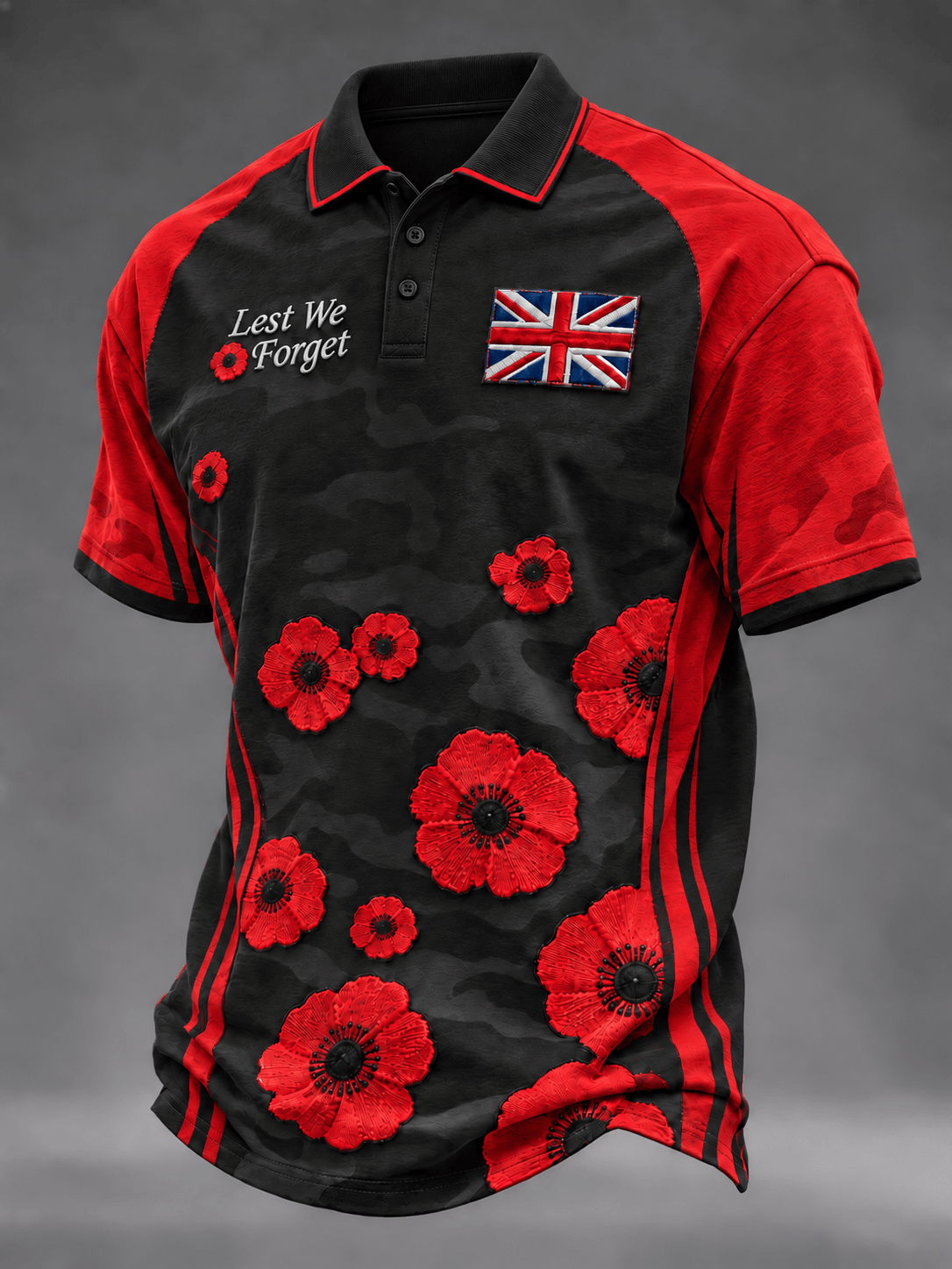 Remembrance Day Merch Lest We Forget Poppy Flower Pattern Polo Shirt Gift For Husband - GWH