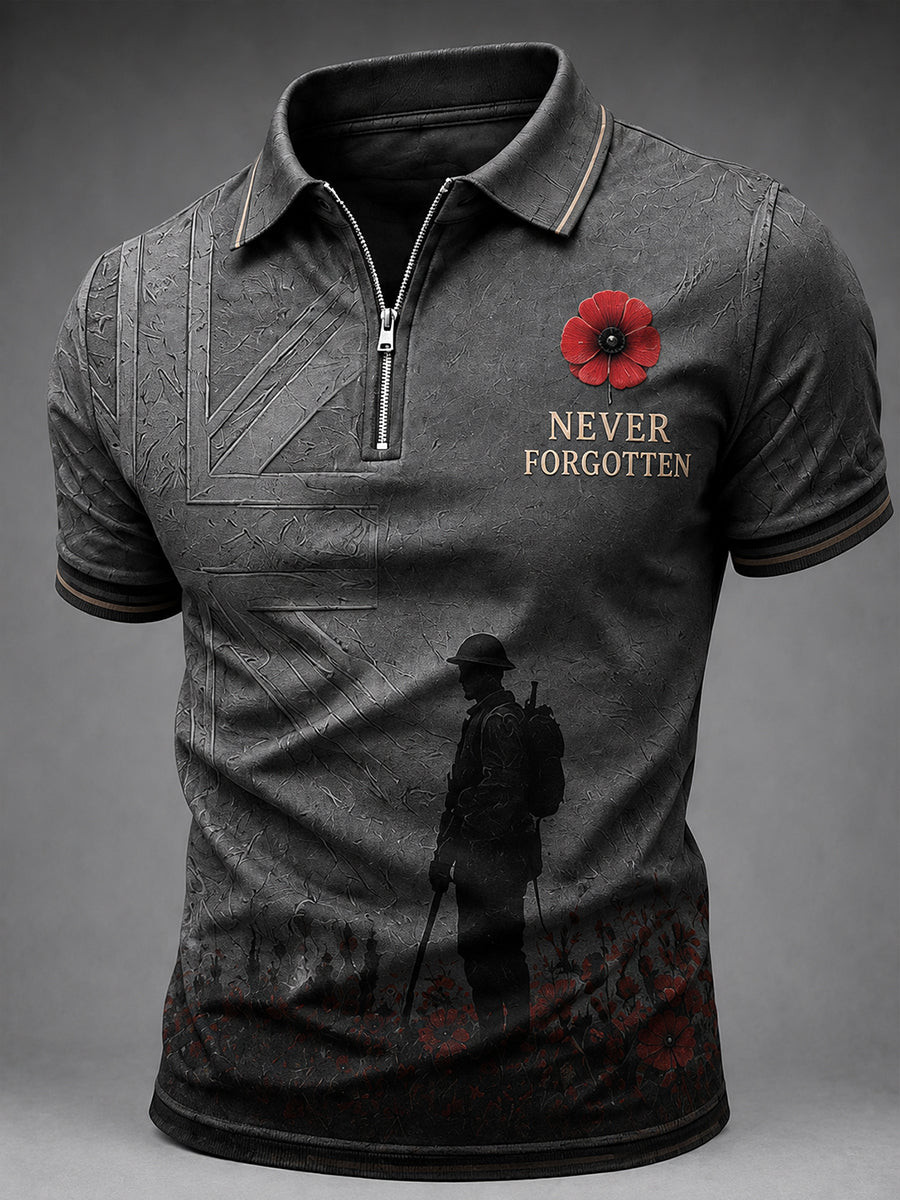 Remembrance Day Merch Never Forgotten Polo Shirt Lest We Forget Apparel Gift For Husband - GWH