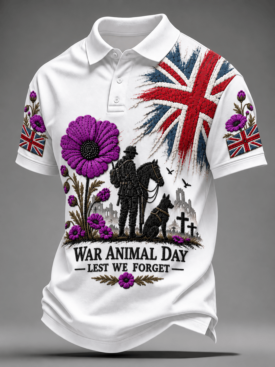 Remembrance Day Merch War Animal Day Polo Shirt Poppy Flower Apparel Gift For Husband - GWH