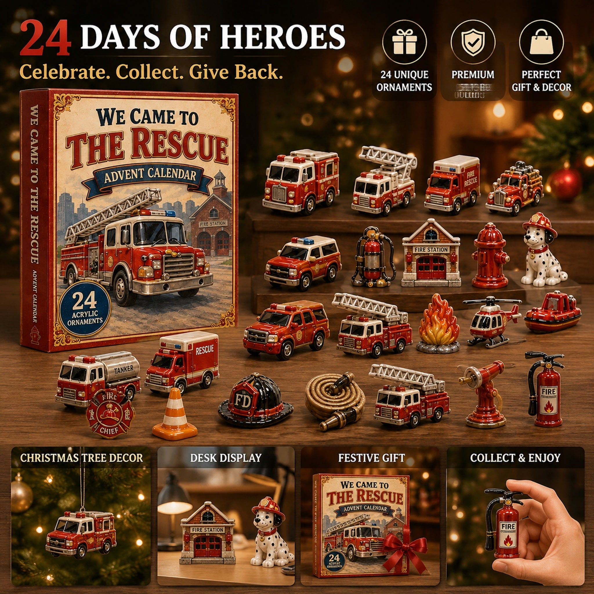 Rescue Team Advent Calendar 2026 24 Day Christmas Countdown Box Firefighter Gift - GWH