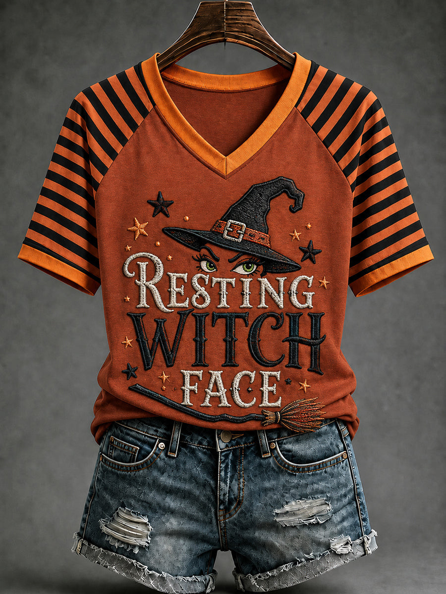 Resting Witch Face V-Neck Shirt Funny Halloween Clothing Perfect Good Halloween Outfits - Gwh