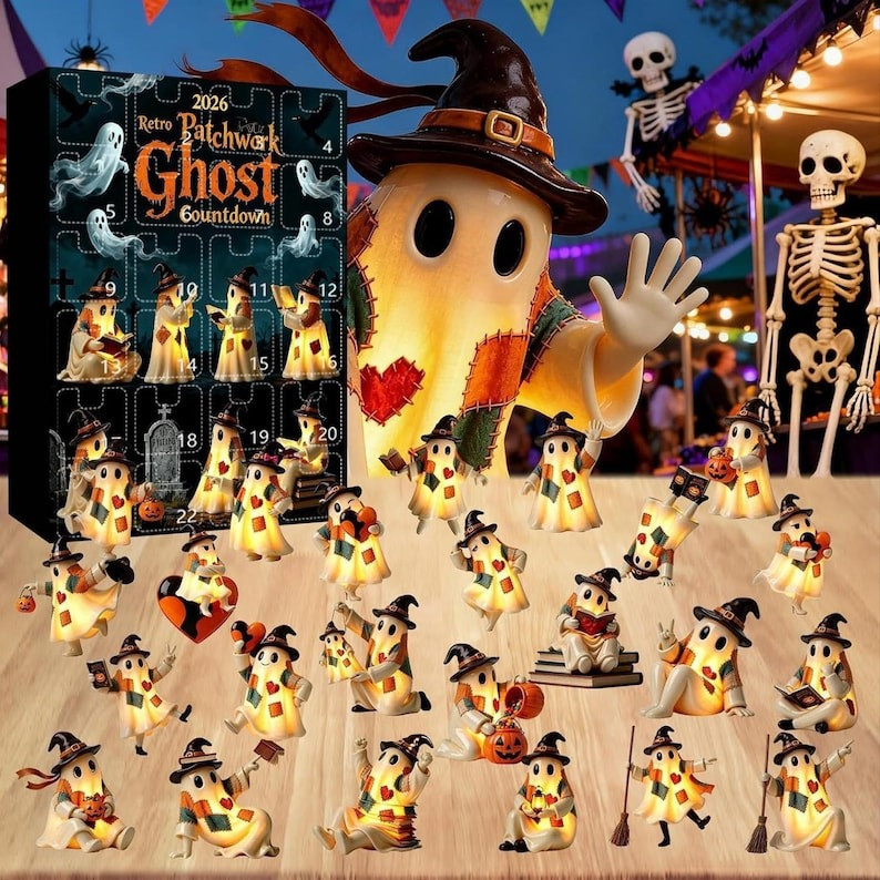 Retro Patchwork Ghost Advent Calendar 2026 Halloween Countdown Gifts For Dad - GWH