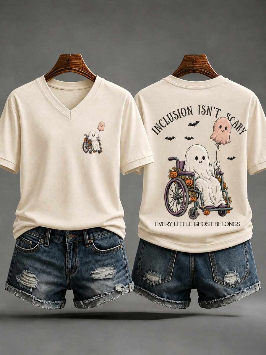 Retro Skeleton Couple Bicycle Halloween V-Neck Shirt Ladies Halloween Costumes Gift For Sister - Gwh