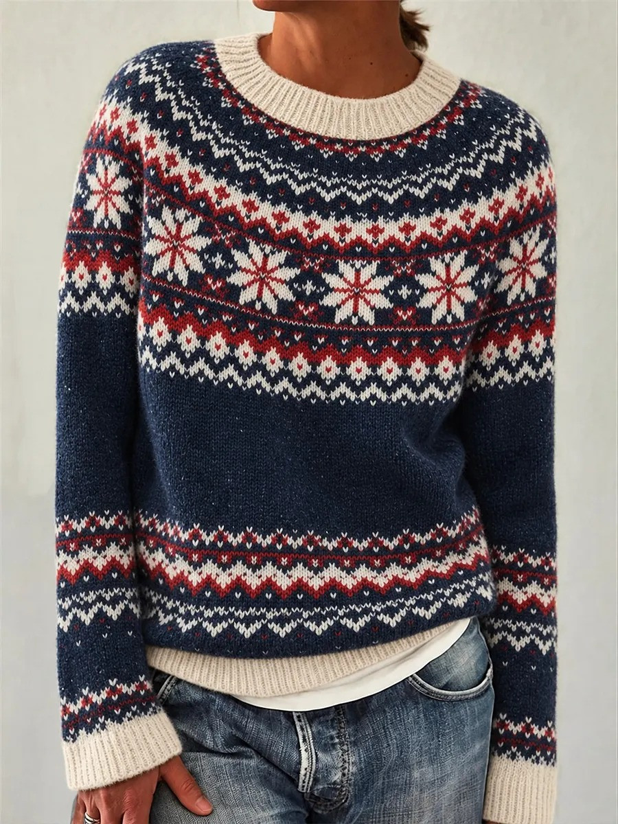 Retro Snowflake Fair Isle Sweater Rustic Cozy Season Apparel Xmas Gifts For Mom - GWH