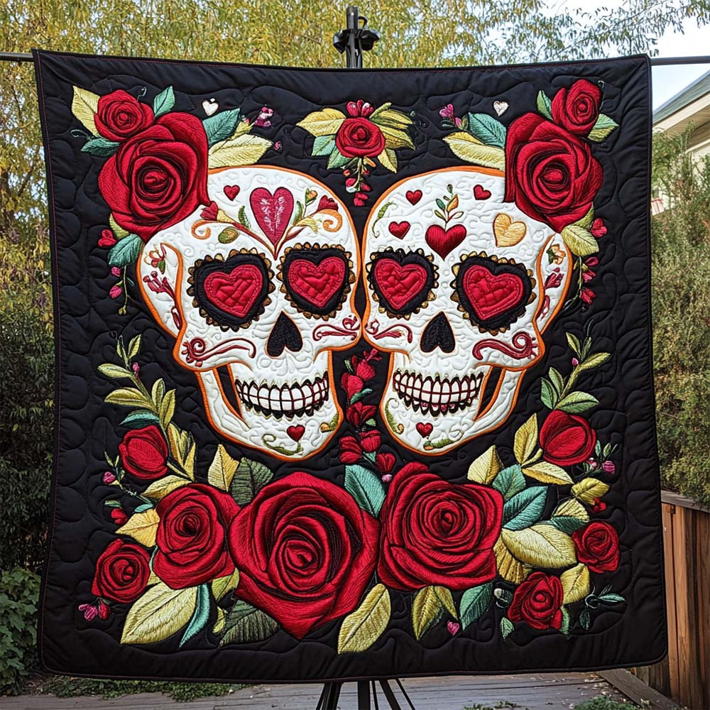 Rose Embrace Quilted Blanket Floral Day Of The Dead Decor Gift For Holiday - GWH
