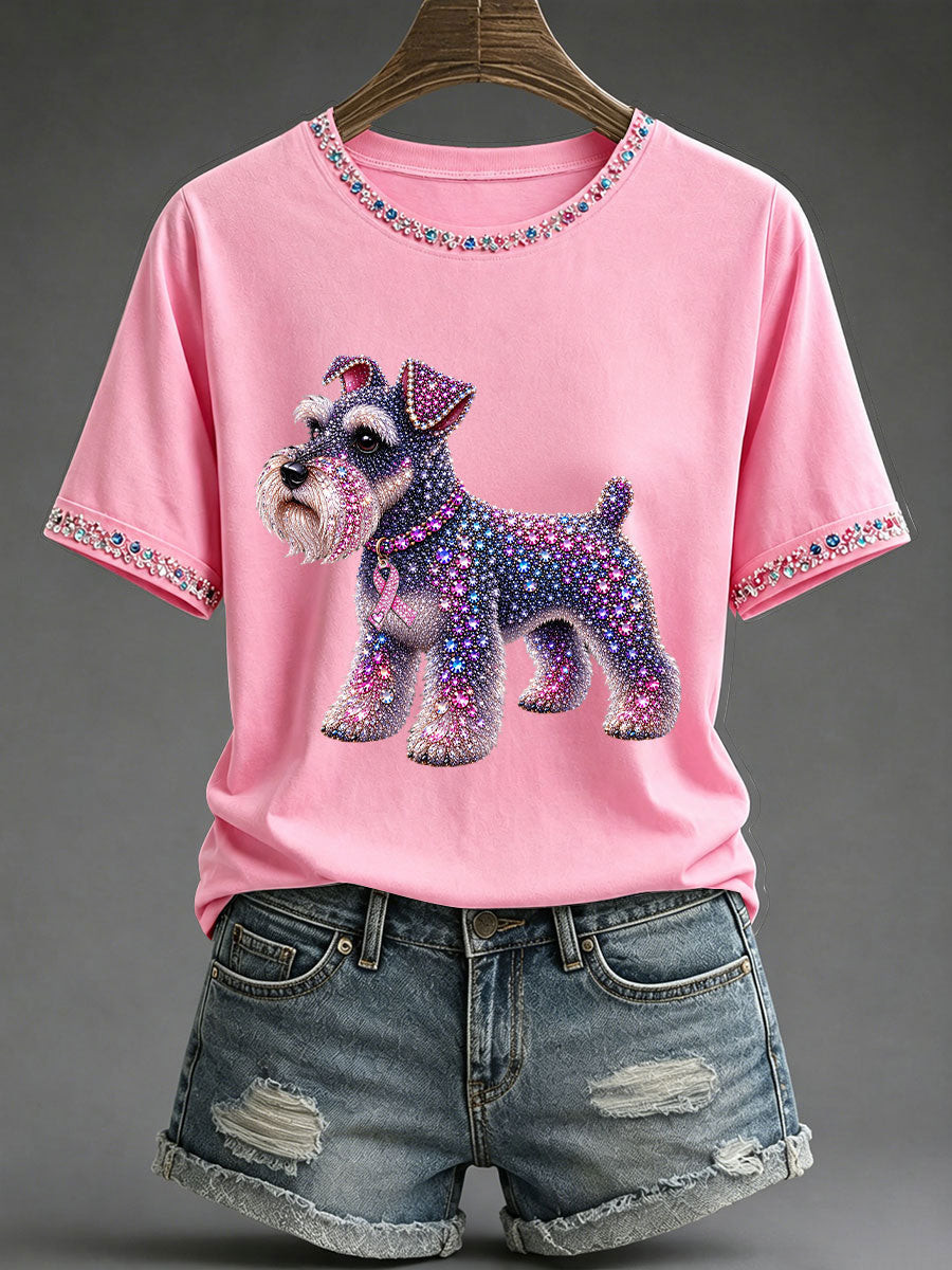 Schnauzer Dog Merch Rhinestones T-Shirt Classic Dog Lover Apparel Gift For Mom - GWH