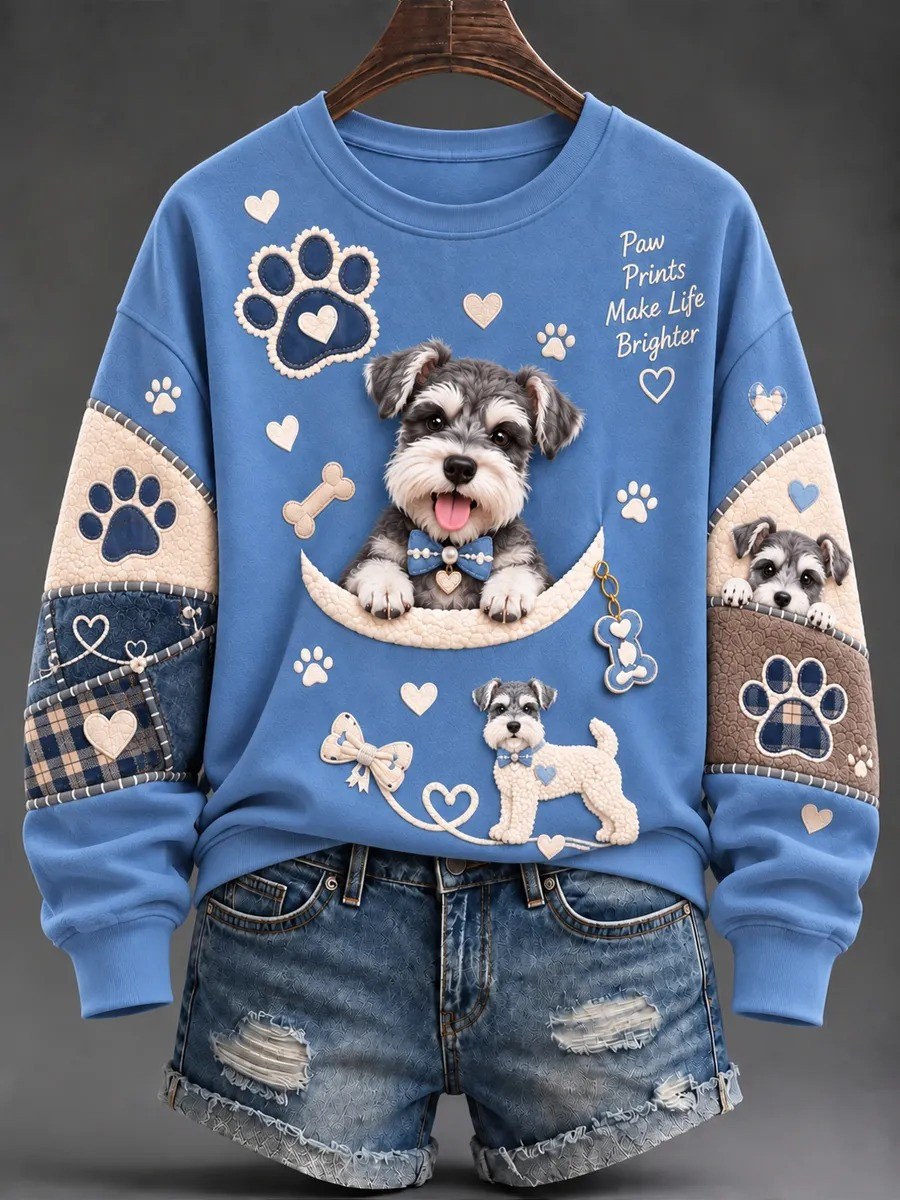 Schnauzer Paw Prints Make Life Brighter Sweatshirt Cute Puppy Sweatshirt Schnauzer Lovers Gifts - GWH