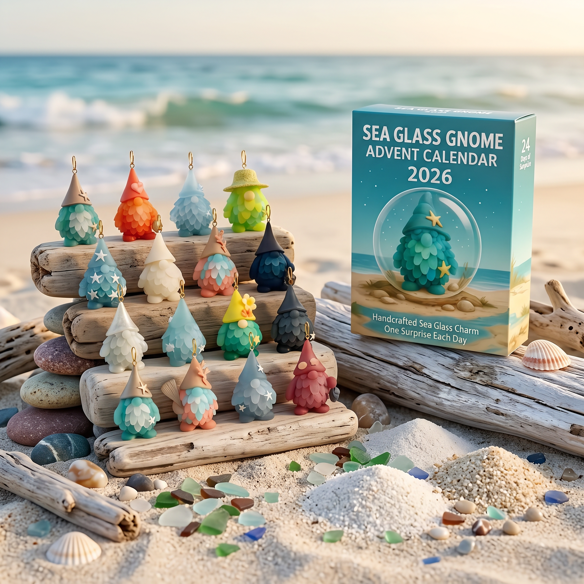 Sea Glass Gnome Advent Calendar 2026 24 Ornaments Christmas Countdown Gift Idea - GWH