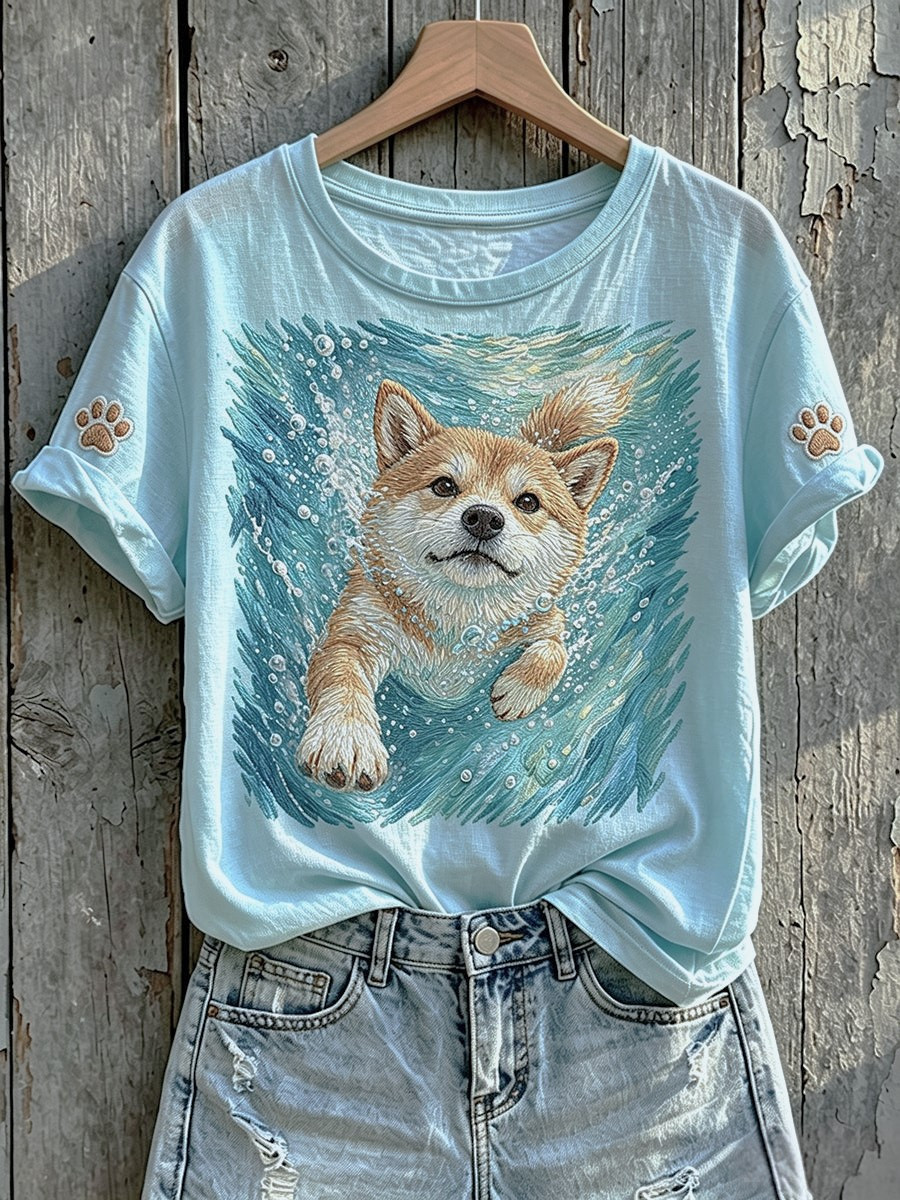Shiba Inu Dog Merch Swimming Waves T-Shirt Cute Dog Apparel Gift For Wife - GWH