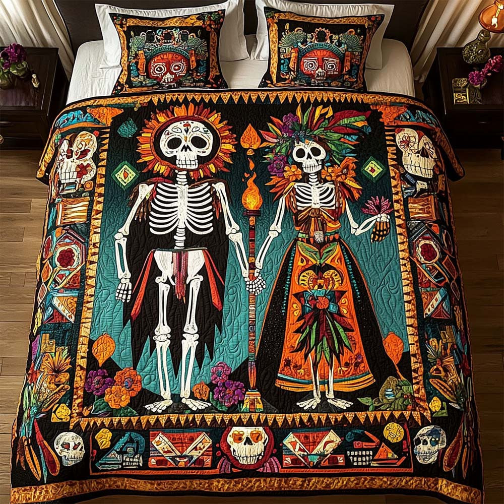 Skullful Serenade Quilted Bedding Set Day Of The Dead Bedroom Decor - GWH