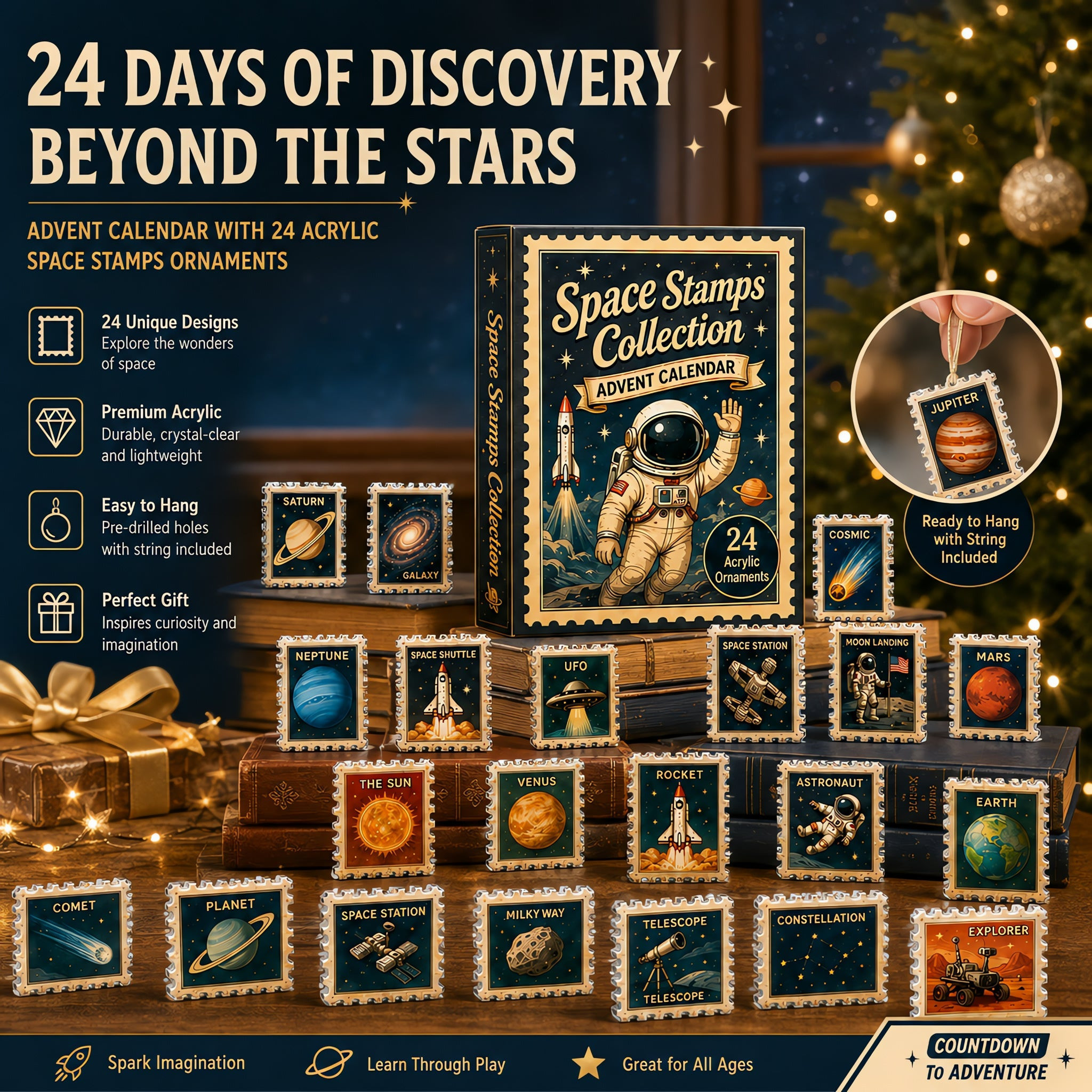 Space Exploration Vehicles Advent Calendar 2026 24 Ornaments Christmas Countdown Xmas Gift - GWH