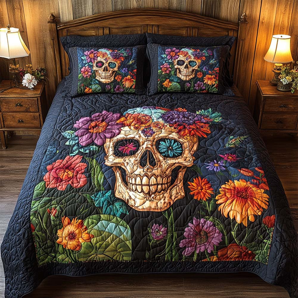 Sugar Skull Delight Quilted Bedding Set Day Of The Dead Bedroom Decor - GWH