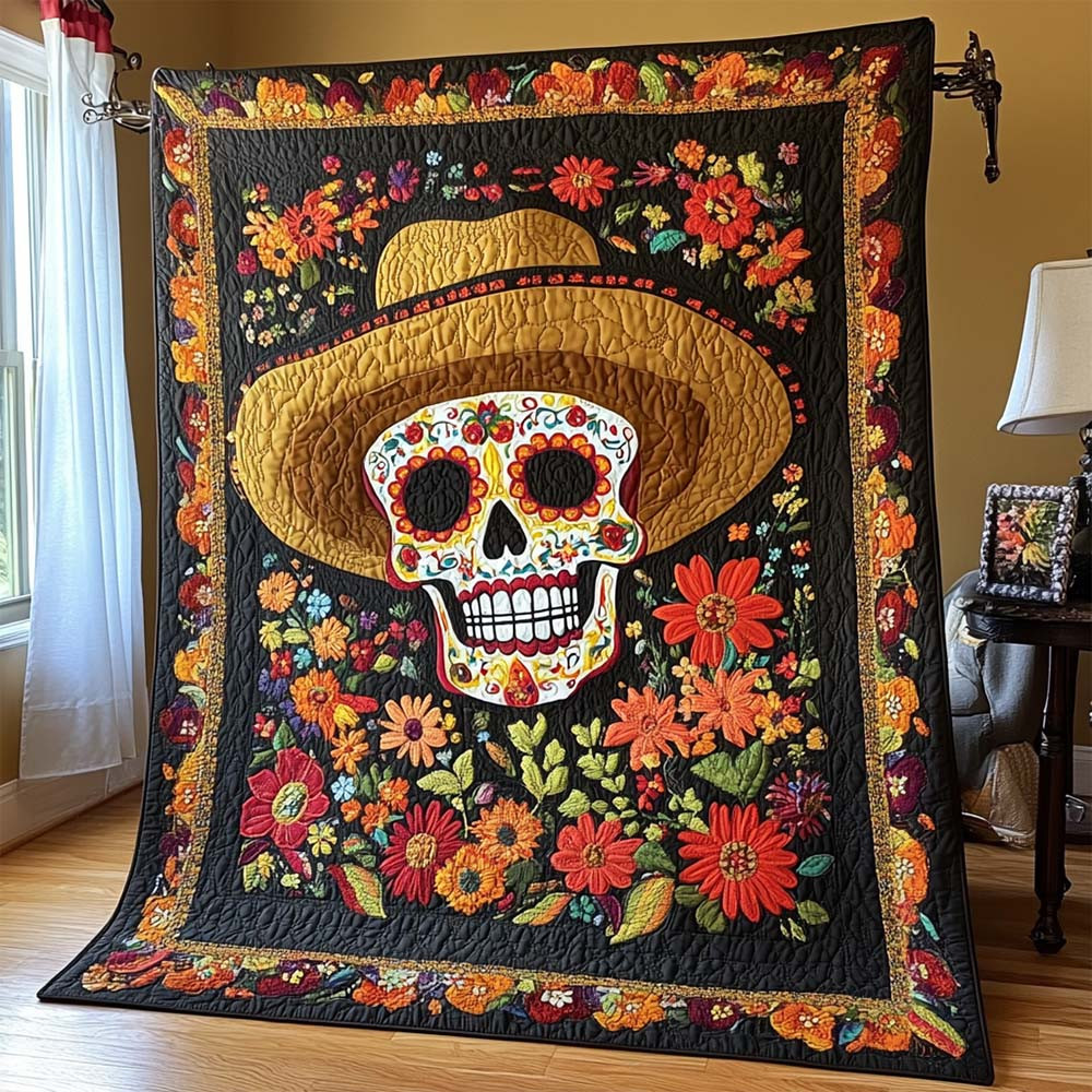 Sugar Vibe Quilted Blanket Floral Day Of The Dead Bedroom Decor Gift Ideas - GWH