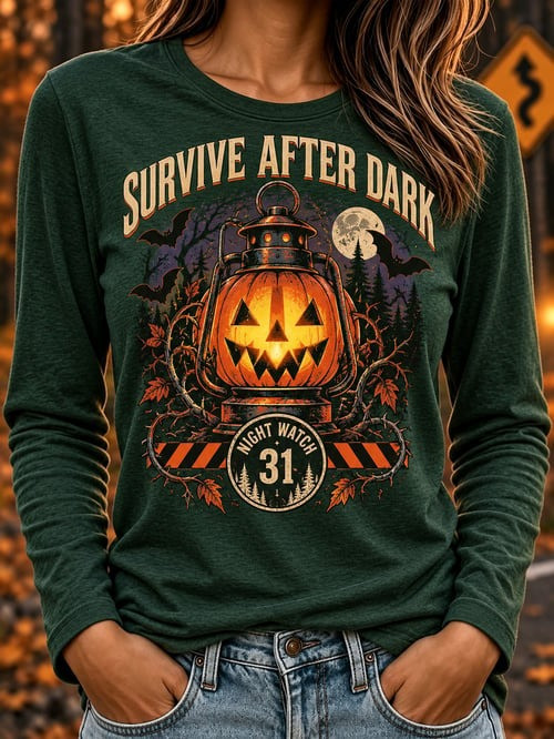 Survive After Dark Halloween Long Sleeve Shirt Jack O Lantern Shirt Halloween Gifts Ideas - Gwh