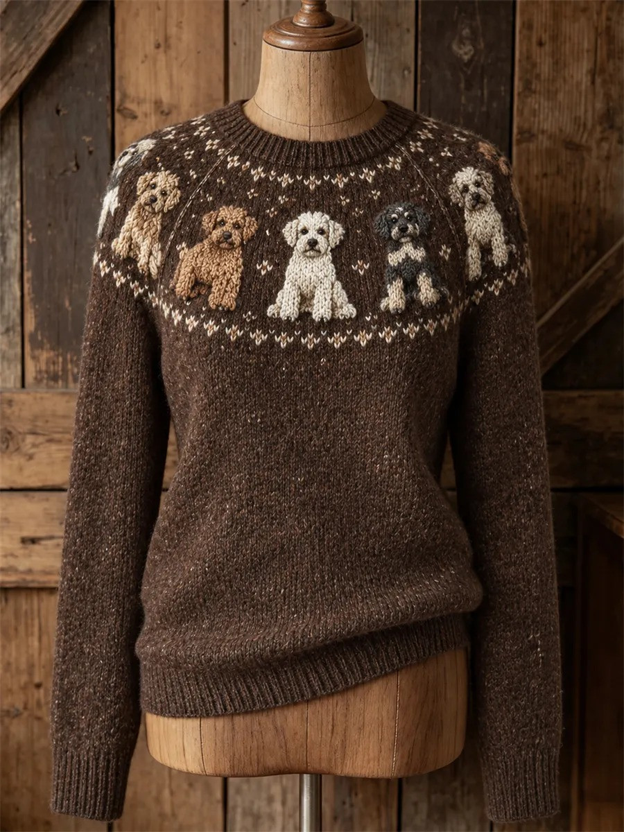 Teddy Poodle Dogs Vintage Yoke Isle Sweater Winter Clothing Gifts For Teddy Poodle Lovers - GWH