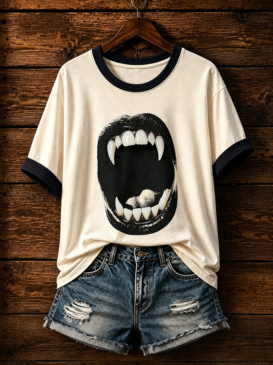 Vampire Fangs Mouth T-Shirt Funny Halloween Clothing Gift Ideas For Horror Lovers - Gwh