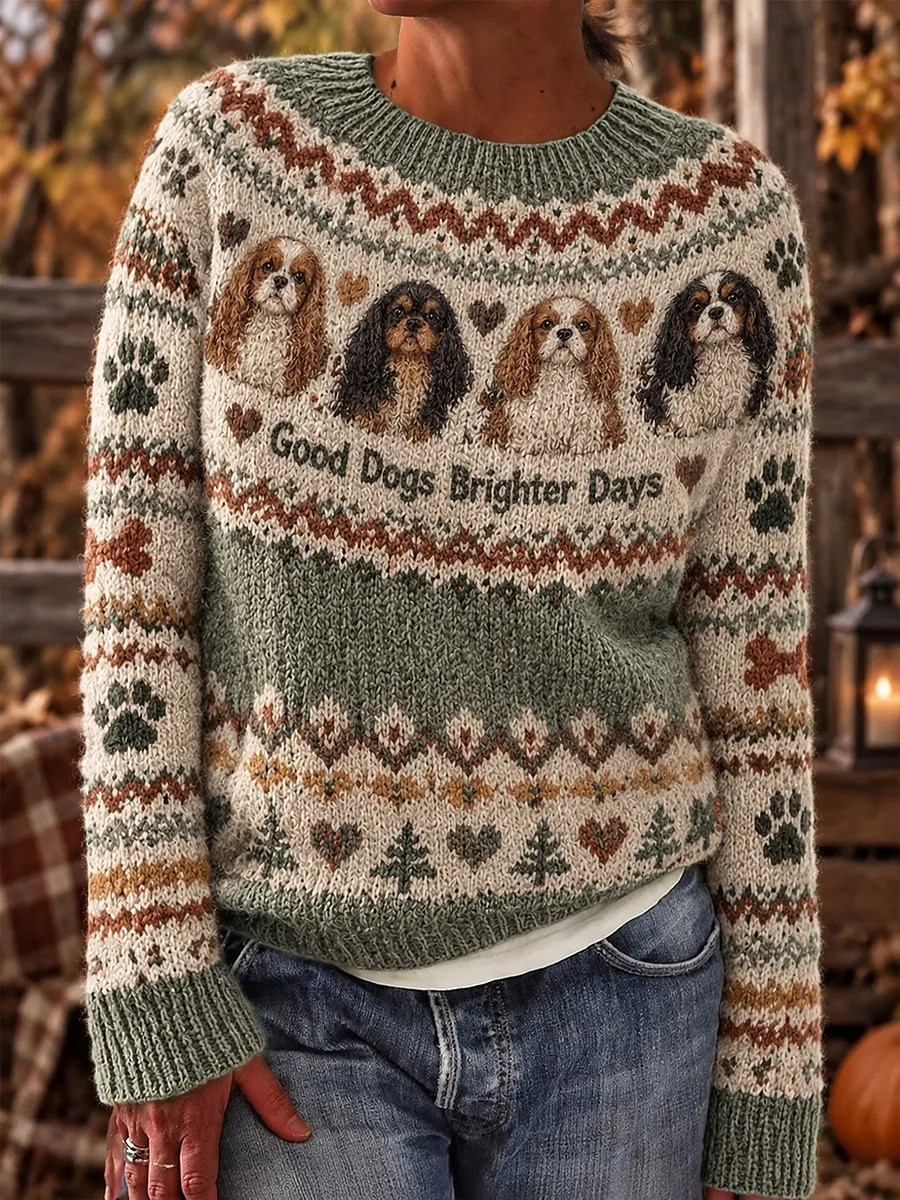 Vintage Cavalier Spaniel Fair Isle Sweater Goods Dogs Brighter Days Sweaters Gift Ideas - GWH