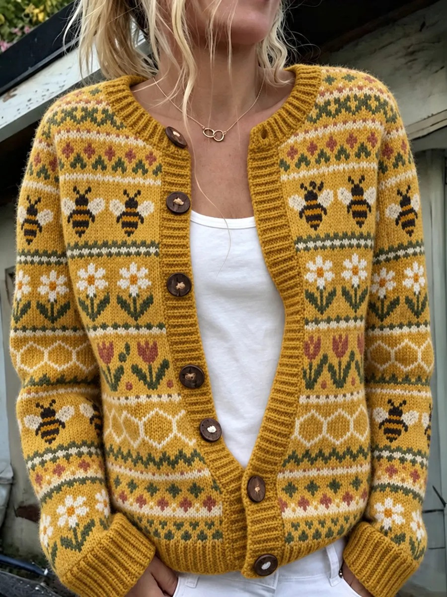 Vintage Fall Merch Farm Floral Pattern Cardigan Cute Fall Apparel Gift For Mom - GWH
