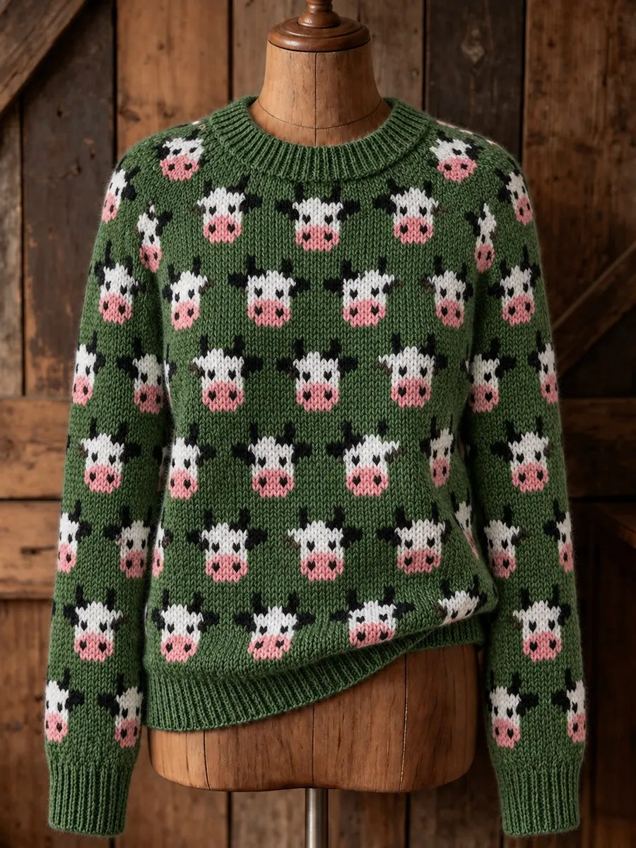 Vintage Farm Cow Ugly Christmas Sweater Cute Animal Apparel Gift For Women - Gwh