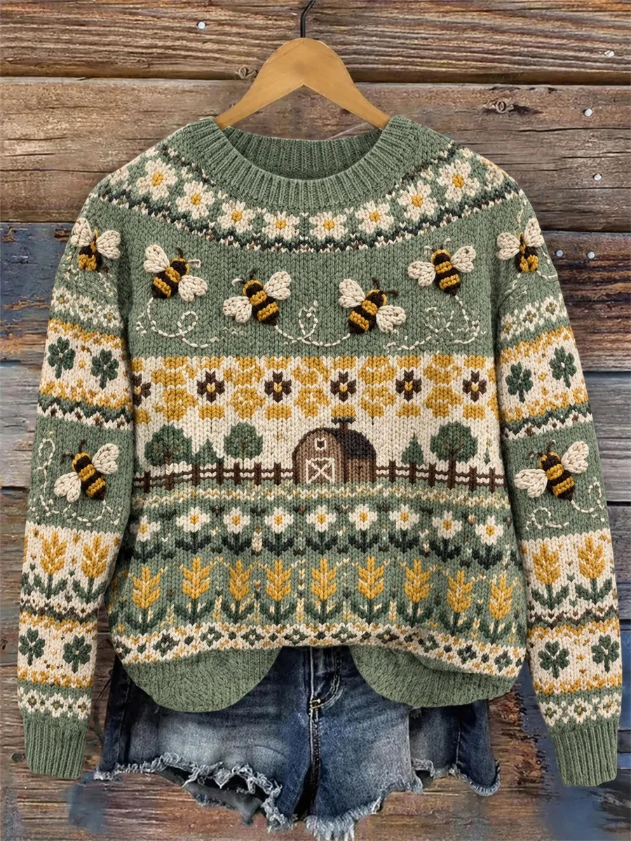 Vintage Flying Bees Pattern Merch Sweater Cute Fall Apparel Gift For Mom - GWH