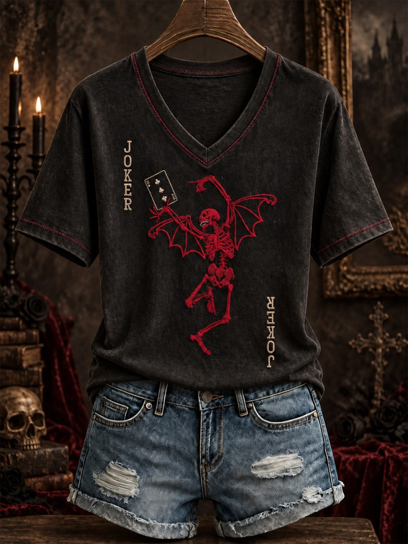 Vintage Gothic V-Neck T-Shirt Halloween Horror Nights Merchandise Gift - GWH