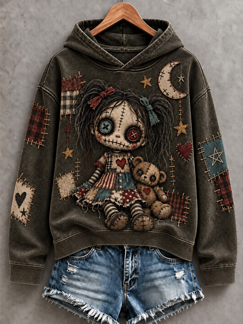 Vintage Halloween Creepy Doll Hoodie Cute Halloween Apparel Gift For Her - GWH