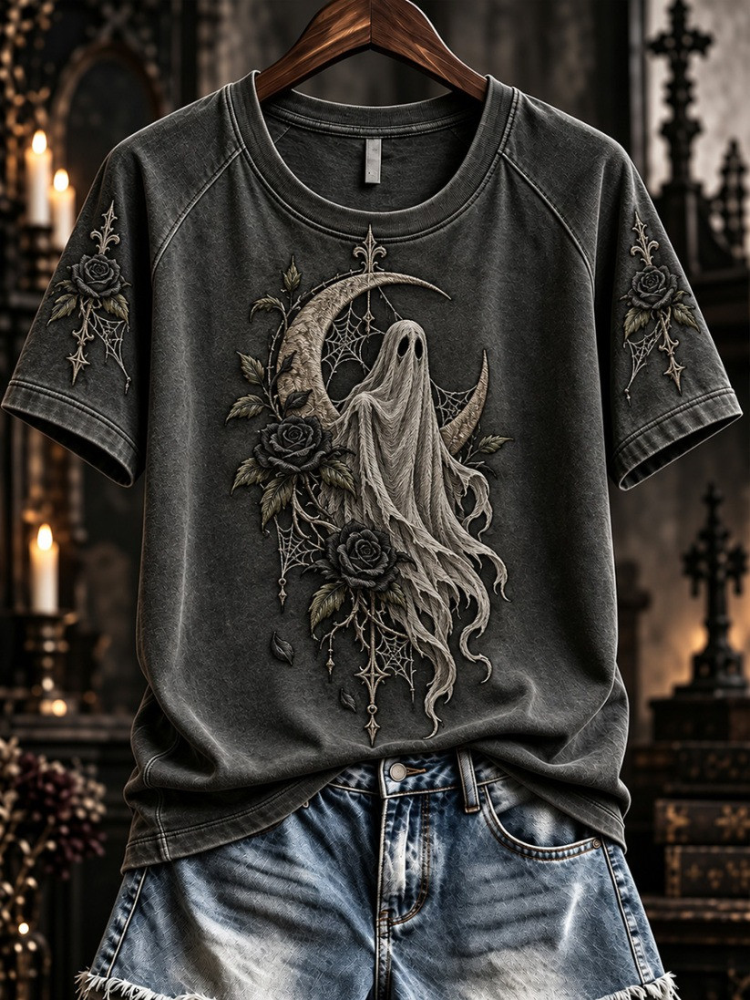 Vintage Halloween Gothic Rose Skull T-Shirt Fun Halloween Gifts For Adults - GWH