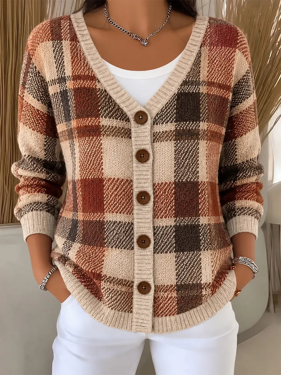 Vintage Plaid Art Cardigan Cozy Weather Clothing Birthday Gift Ideas For Wife - GWH