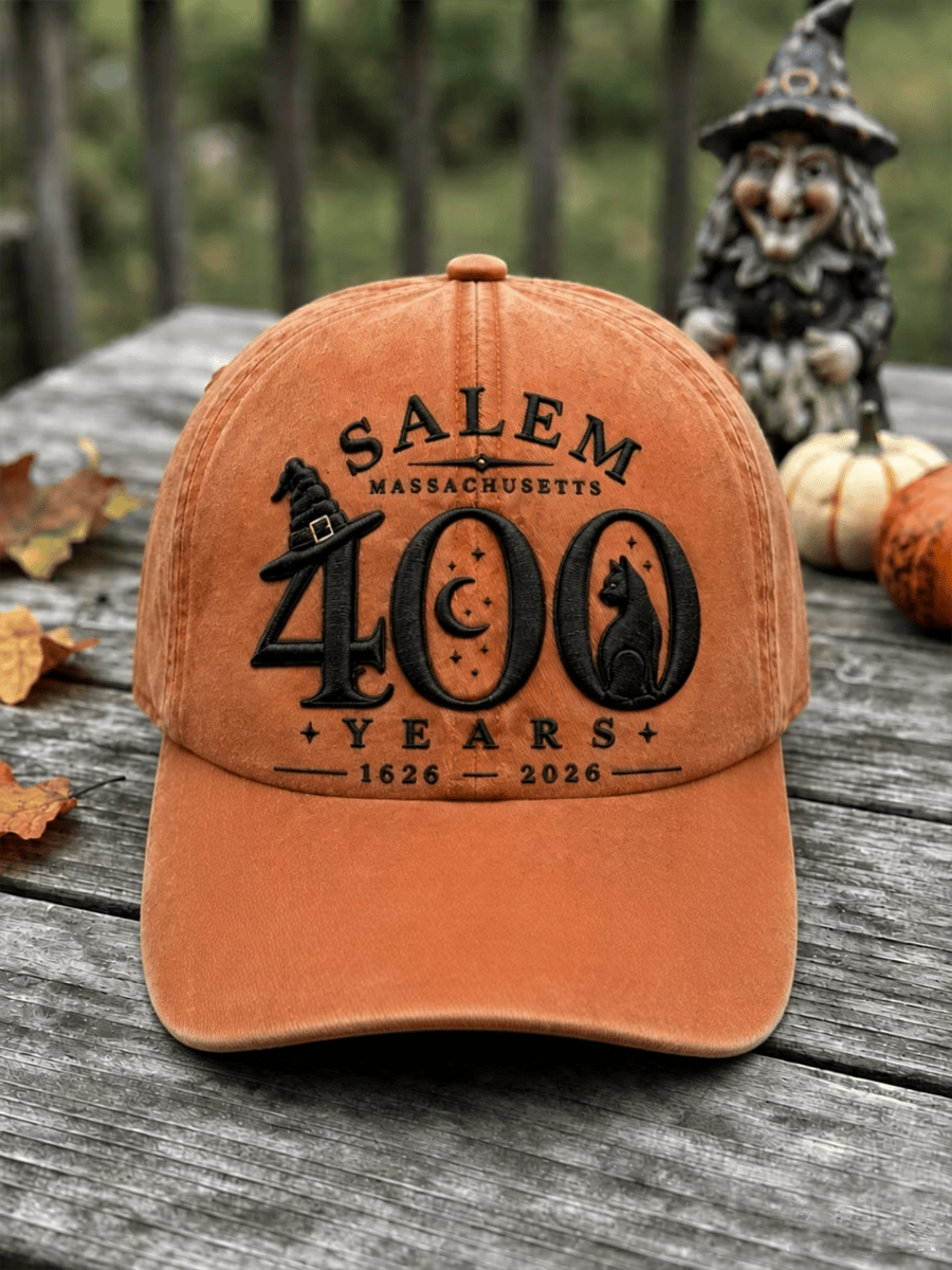 Vintage Salem 400 Years Anniversary Baseball Cap Orange Witch Trials Hat Gift For Her - Gwh