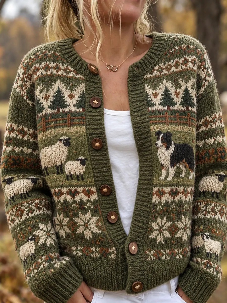 Vintage Winter Merch Border Collie Cardigan Winter Apparel Gifts For Mom - GWH