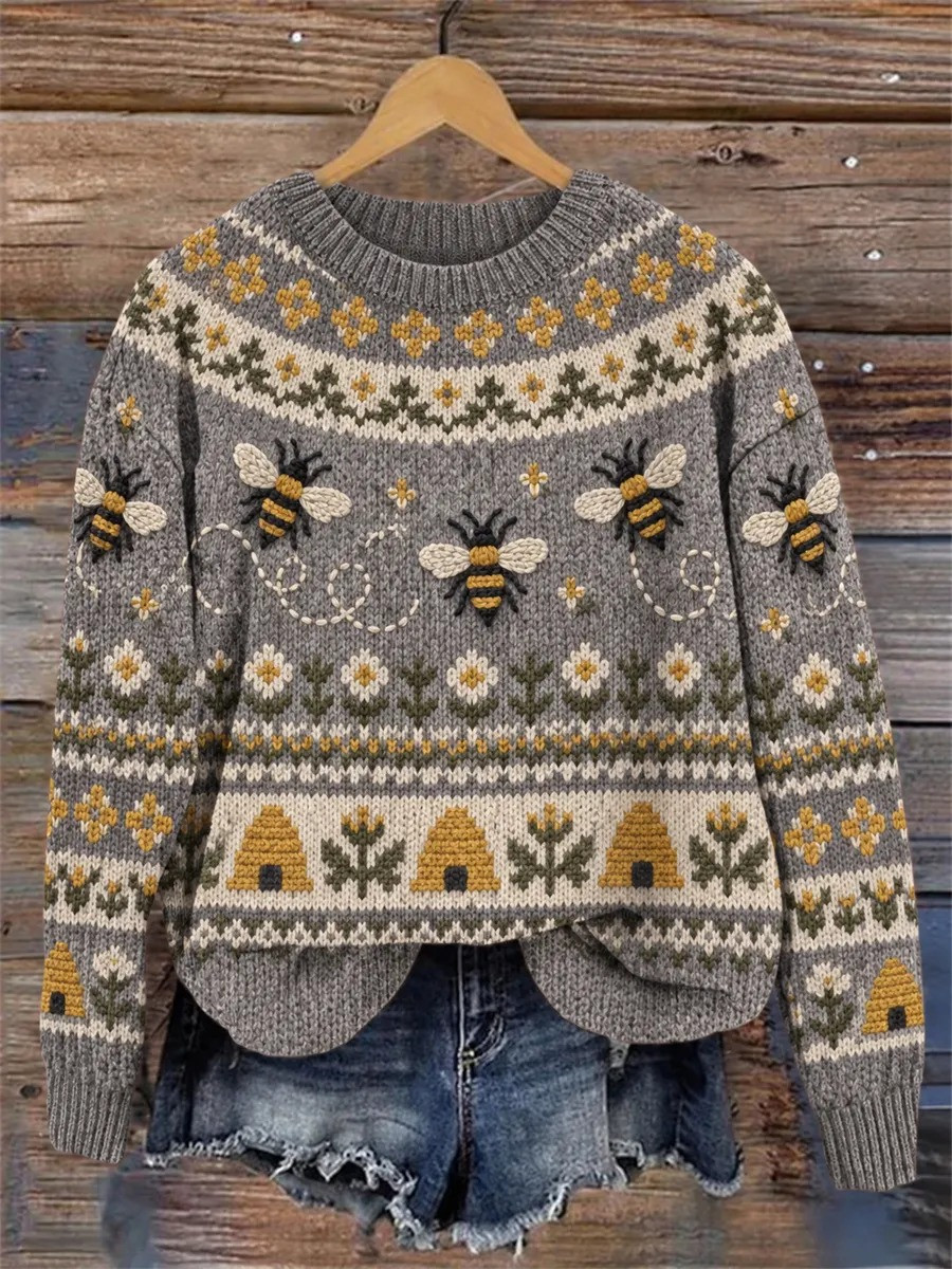 Vintage Winter Merch Daisies Floral Pattern Sweater Casual Fall Apparel Gift For Sister - GWH