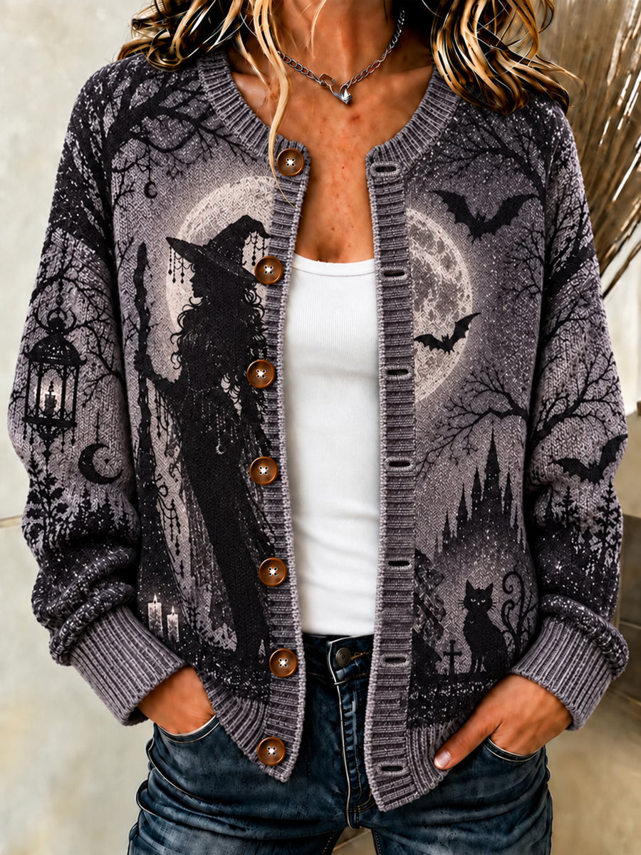 Vintage Witchcraft Moon Flight Cardigan Halloween Themed Apparel Witch Outfit For Women - Gwh