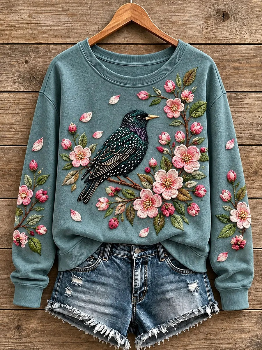 Winter Merch Bird Lover Sweatshirt Pink Floral Apparel Gifts For Daughter - GWH