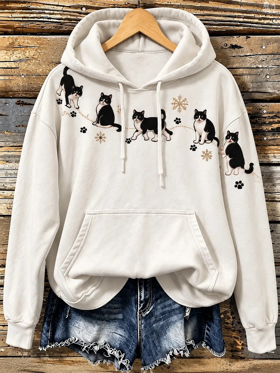 Winter Merch Cat Snowflake Hoodie Cute Winter Apparel Gifts For Pet Lovers - GWH