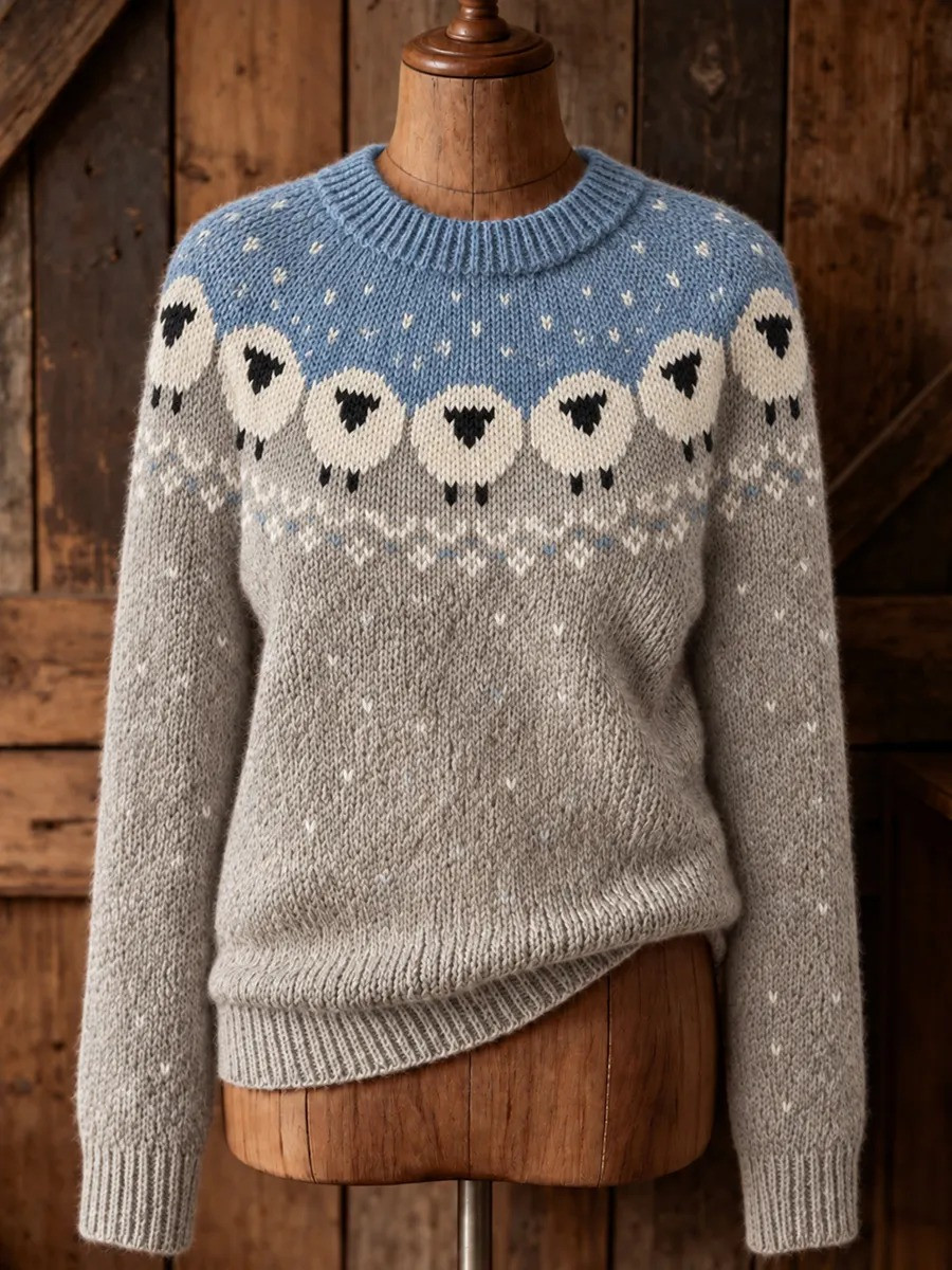 Women's Vintage Farm Sheep Ugly Christmas Sweater Cute Farm Animal Apparel Gift - Gwh